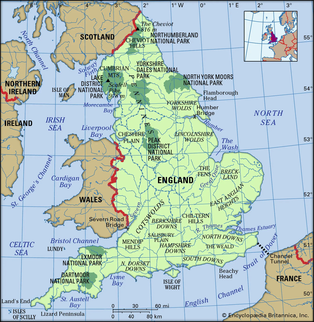 AI caption: a map of england with the major cities and towns, map