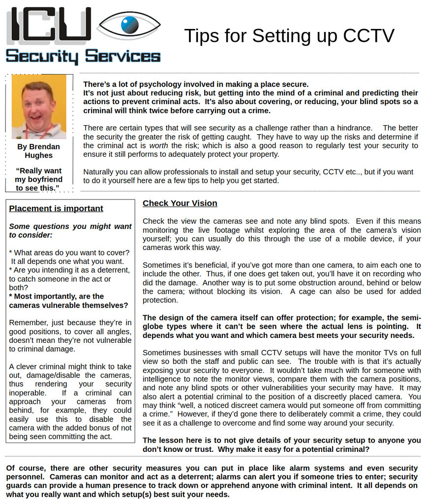 AI caption: a page with tips for setting up cctv, a newspaper