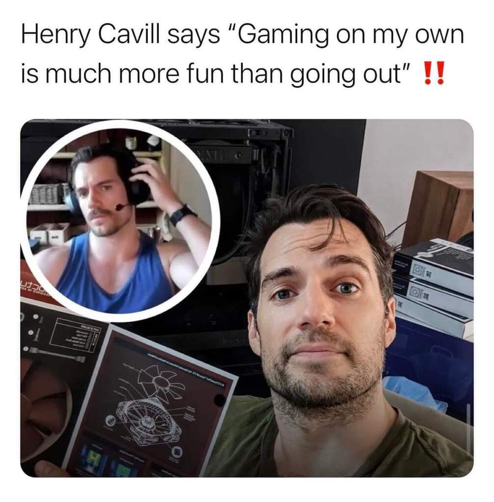 AI caption: henry cavill says gaming on his own is more fun than going out, comic book