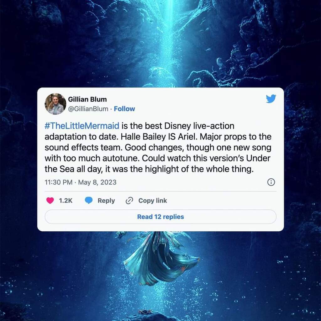 AI caption: the little mermaid first reactions disney's best live action remake yet, ad a tweet about disney's 'the frozen'