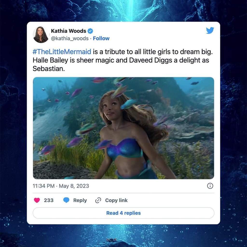 AI caption: the little mermaid first reactions disney's best live action remake yet, ad a tweet about disney's 'the frozen', the image is a disney character, a tweet the little mermaid twitter page, the image is a little mermaid