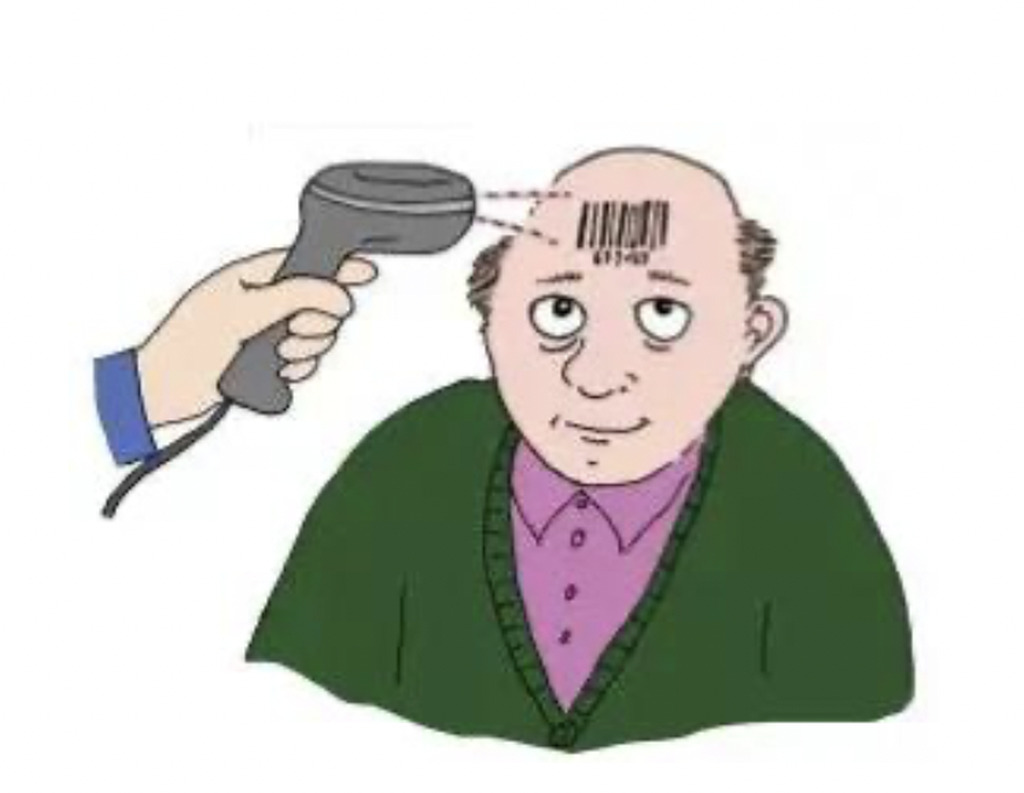 AI caption: a cartoon of an old man with a scanner, cartoon