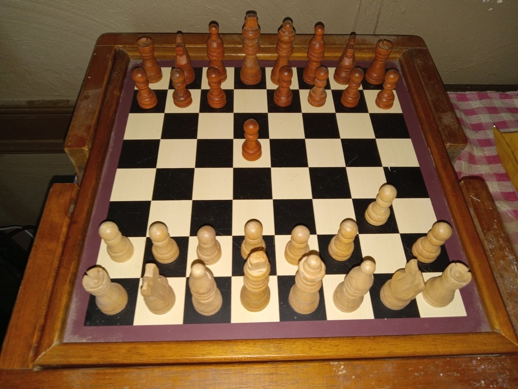 AI caption: a wooden chess board with wooden pieces, antique