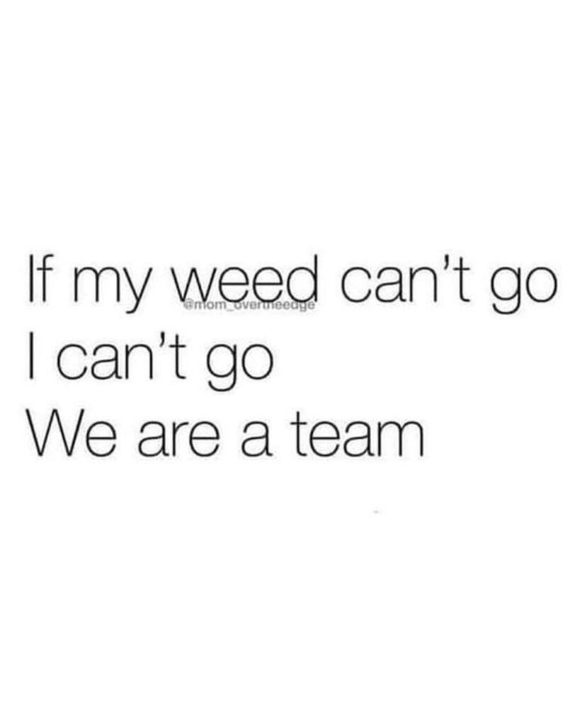 AI caption: a black and white image with the text if my weed can't go i can't go we are a team, black and white