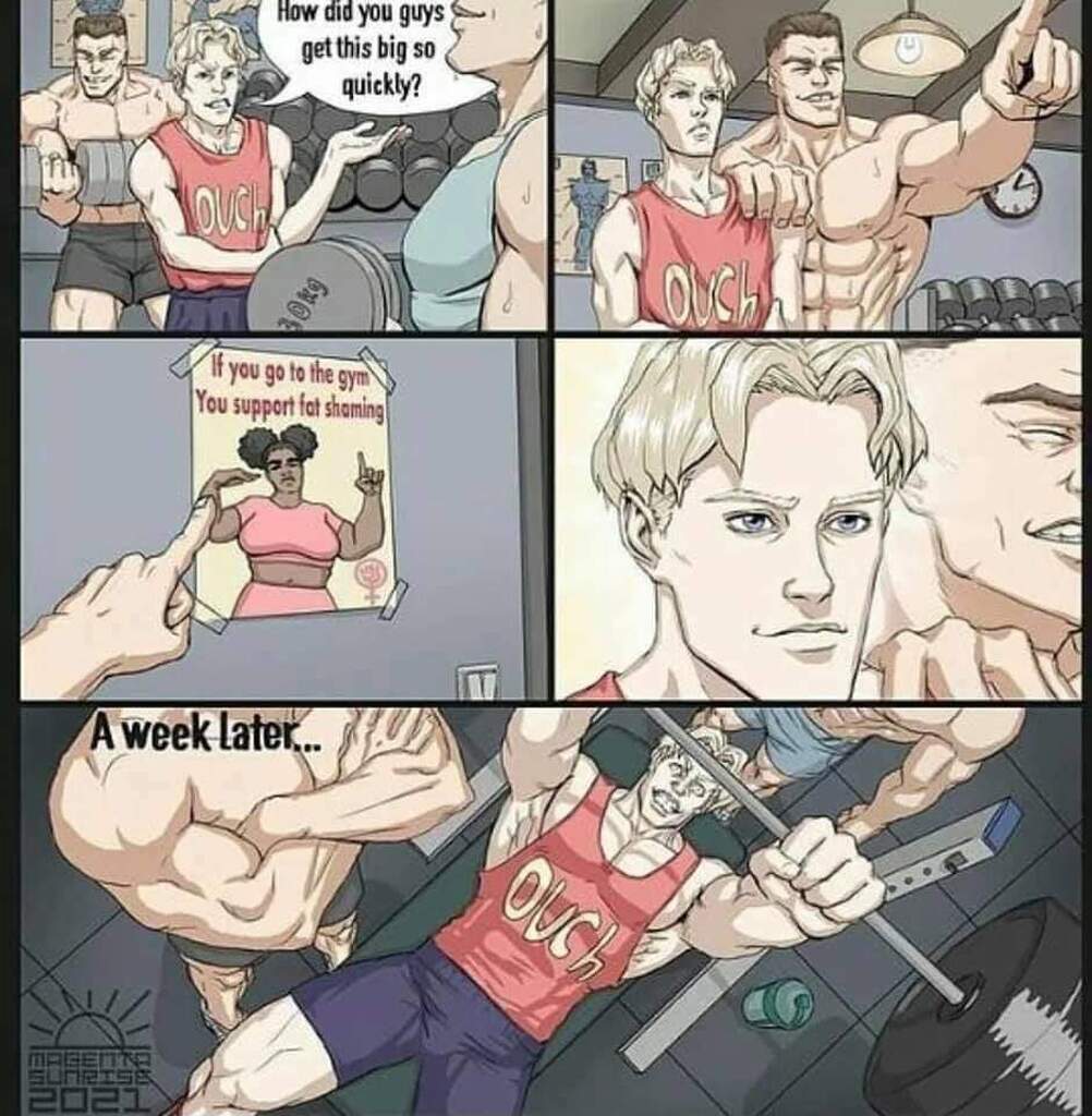 AI caption: a comic strip with a man and a woman in the gym, comics