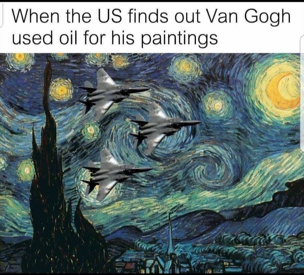 AI caption: when the u s found van gogh used oil for his paintings, comic