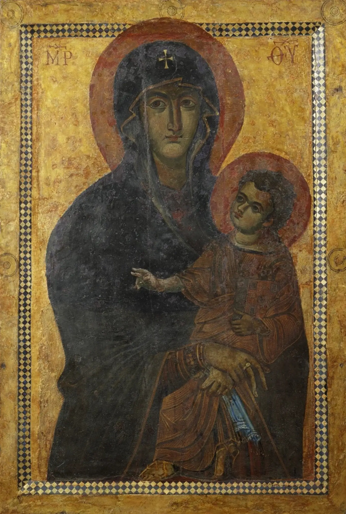 AI caption: an icon of the virgin and child, russian