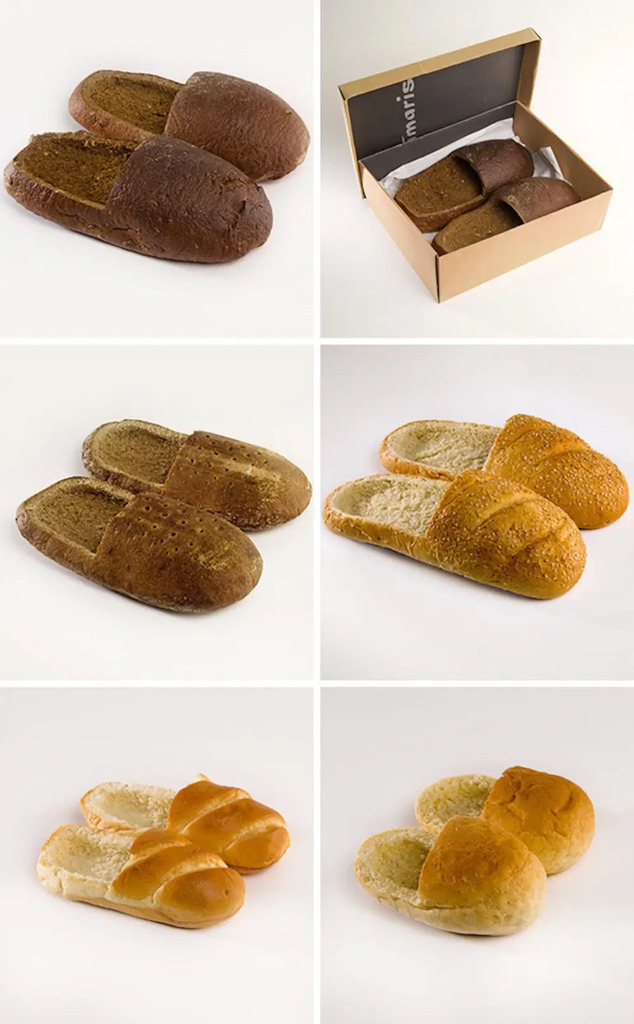 AI caption: bread slippers in a box, collage