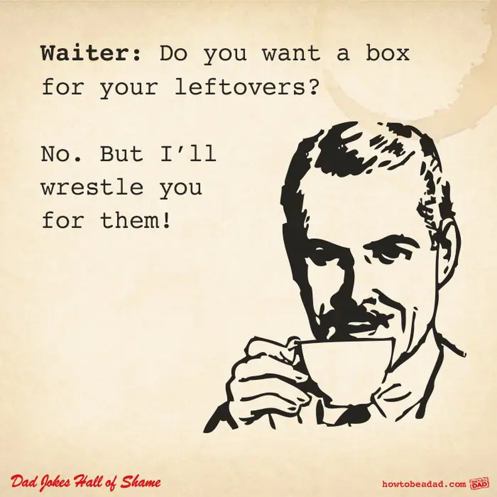 AI caption: a man is drinking coffee and saying, do you want a box for your leftovers?, comic