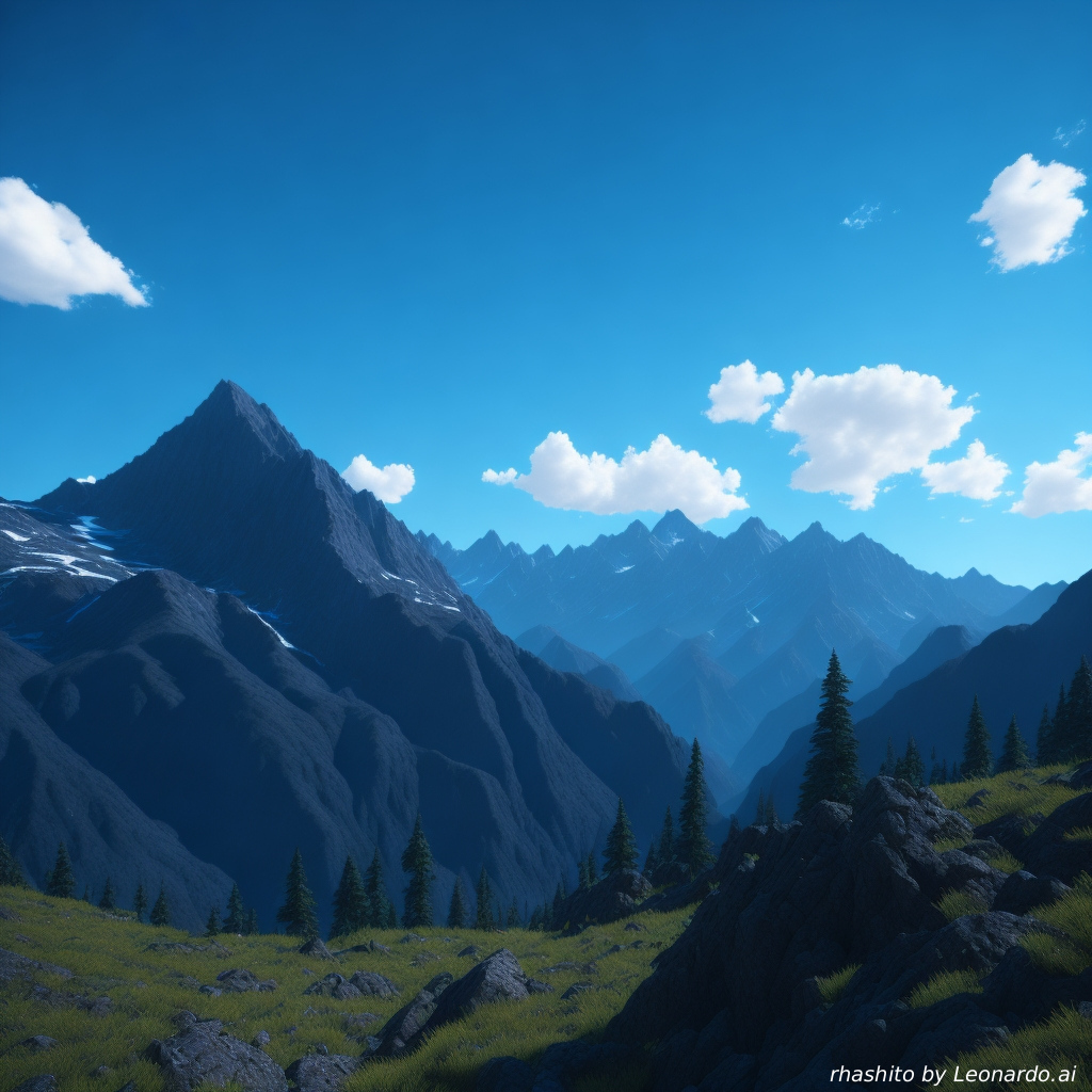 AI caption: a mountain landscape with trees and clouds, 3d