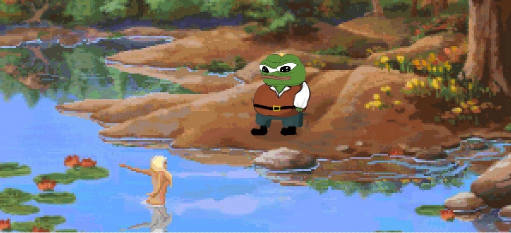 AI caption: a pixelated image of a green frog in a pond, pixelated