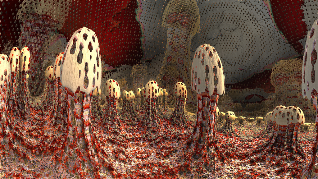 AI caption: a 3d image of a mushroom field, 3d