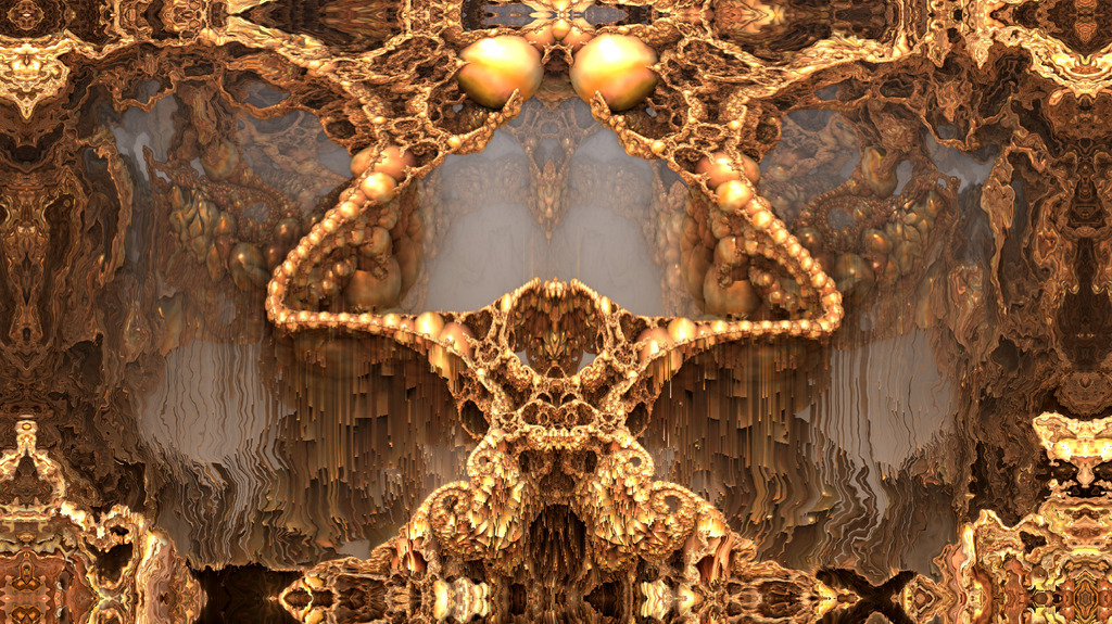 AI caption: a golden abstract image of a woman with a golden crown, fractal