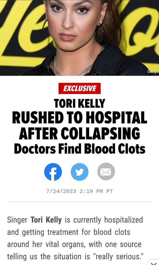 AI caption: tori kelly hospitalized after doctors blood clots, news